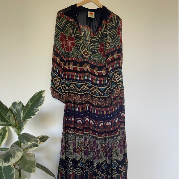Like New Farm Rio  Long Sleeve Embroidered Maxi Dress! Sequence and beads! - Picture 1 of 11